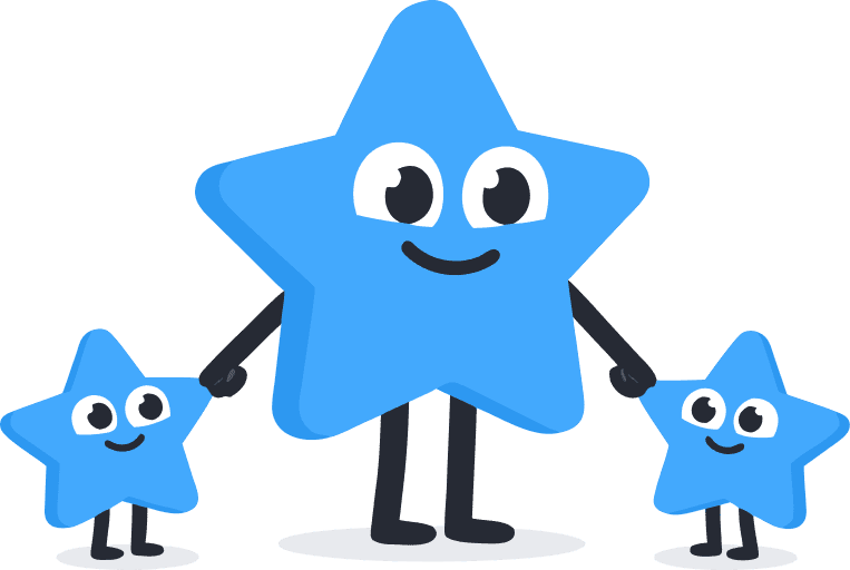 Parent star holding hands with two smaller child stars