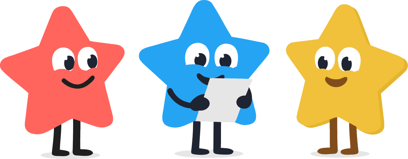Three star characters, blue one reading to the others