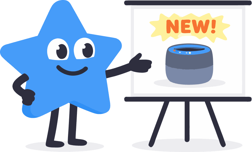 Star character presenting a project on a board