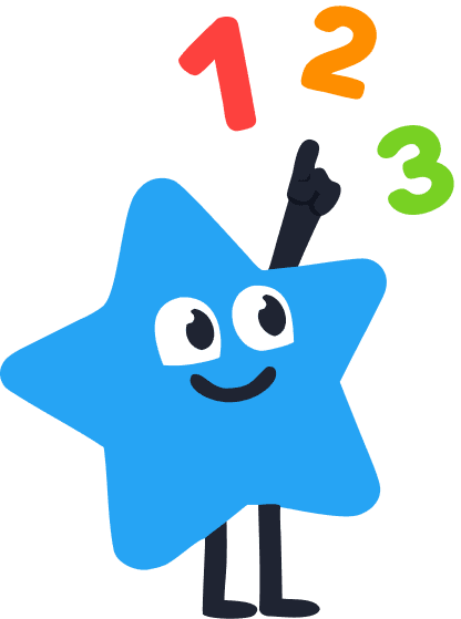 Blue star character pointing at floating numbers 1, 2, 3